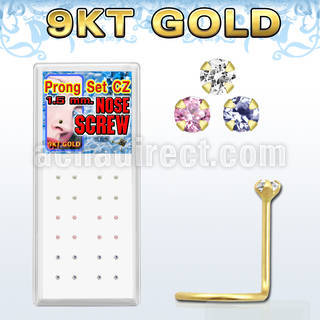 dgsz9m 9kt gold nose screw with 1 5mm colored prong cz stone