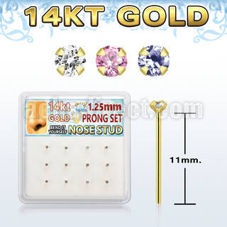 dgys23 box w 14kt gold nose bend it nose stud w 1.2mm round cz 