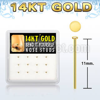 dgys24 box w 14kt gold bend it nose stud 22g w round flat top