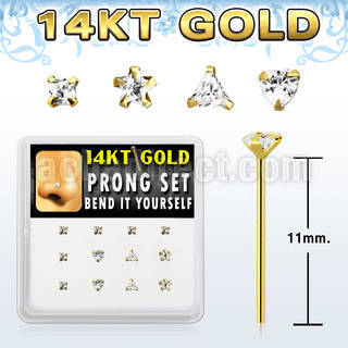 dgys6 box w 14kt gold nose bend it nose studs cz in mix shape