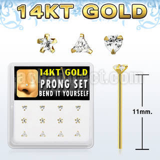 dgys7 box w 14kt gold nose bend it cz nose stud in mixed shape