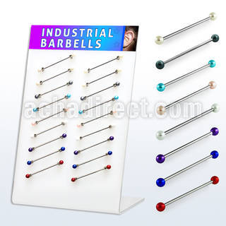 dind12 316l industrial barbell with a 5mm faux pearl ball