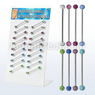 dind18 316l industrial barbell with a 5mm ferido crystal ball