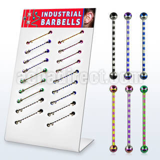 dind19 zebre striped pvd plated 316l industrial barbell