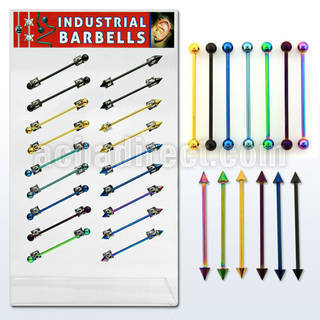 dind1 display 18 barbells industriales acero 316l pvd bolas conos distribuidor