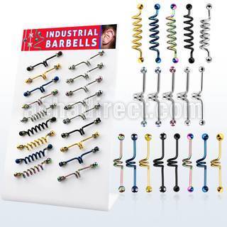 dind20 display 18 barbells industriales zig zag barbells corazon brillo espejo 316l acero 316l pvd bolas multi joya distribuidor mayorista