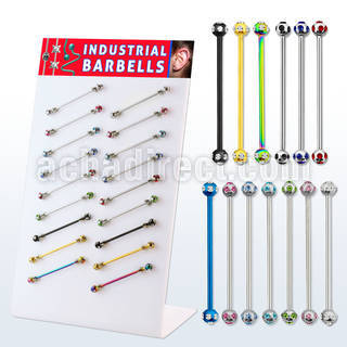 dind2 polished pvd plated 316l industrial barbell with jewel