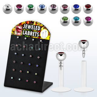 display w 24 bio flex labrets w 3mm jewel ball tops