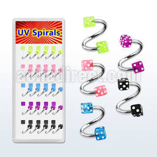 djspe4 caja 25 espirales ceja acero quirurgico dados acrilico uv 3mm 8mm 10mm distribuidor mayorista