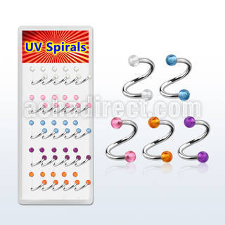 djspe8 caja 25 espirales ceja acero quirurgico bolas acrilico uv 3mm 8mm 10mm mayorista