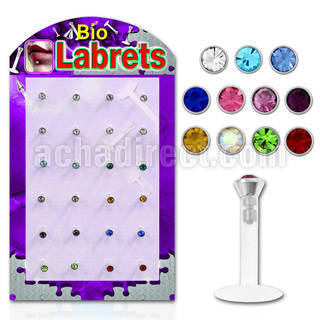 dljy2 clear bioflex labret w push in 2 5mm flat crystal head