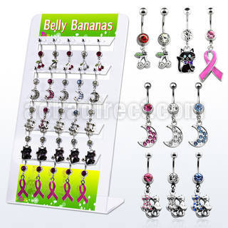 dmix1 display acrilico 25 piercings ombligo acero quirurgico colgantes variados sujetados por goma 10mm distribuidor