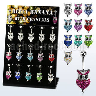 dmix5b display w assorted color crystall owl belly bananas