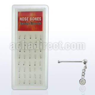 dnbdc1 box of silver nose bones w ball dangling clear crystal