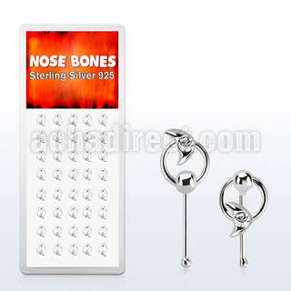 dnbrc2 silver nose bones w moon w clear crystal on slave hoop