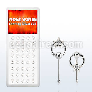 dnbrc3 silver nose bones w star w clear crystal on slave hoop