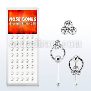 dnbrc4 silver nose bones w clear tri crystals on slave hoop