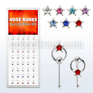 dnbrm3 silver nose bones with star w crystal on slave hoop