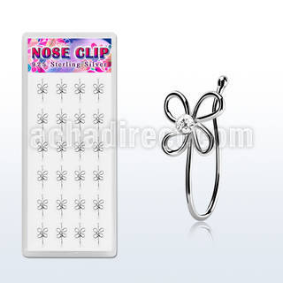 dncl2c box w silver fake nose clips wire flower w color crystal