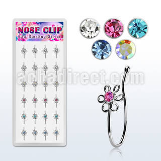 dncl3 box w silver fake nose clips w wire flower w crystal