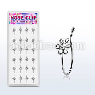 dncl3c box w silver fake nose clips wire flower w color crystal