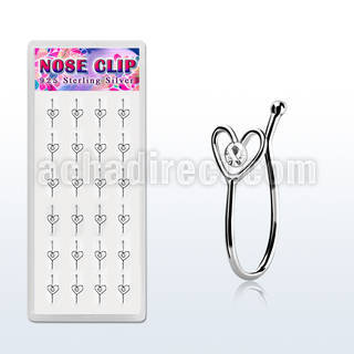 dncl4c caja display 24 piercings nariz clip plata 925 corazon alambre cristal centro mayorista