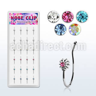 dncl5 box w 24 silver fake nose clips w sun w crystal