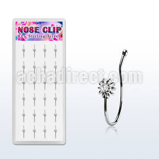 dncl5c box w 24 silver fake nose clips w sun w clear crystal