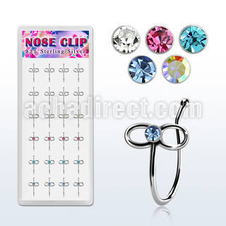 dncl6 box w 24 silver fake nose clips w infinity w crystal