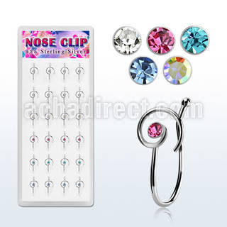 dncl7 box w 24 silver fake nose clips w infinity clear crystal