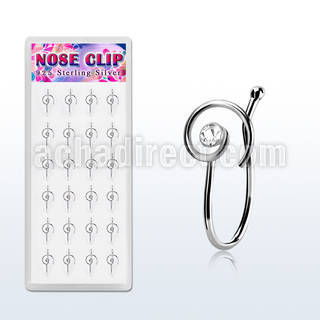 dncl7c box w 24 silver fake nose clips w spiral w clear crystal