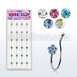 dncl9 box w 24 silver fake nose clips w a crystal flower top
