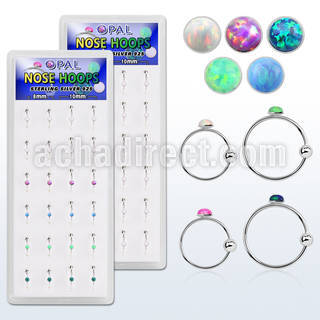 dnsm111 box w silver nose hoop w ball 2mm synthetic opal top