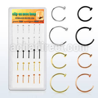 dnsm122 caja display 25 piercings nariz clip plata esterlina liso dorado oro rosa negro 8mm 10mm mayorista