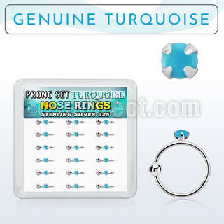 dnsm135 box w 18 silver noose hoop prong set turquoise stone 8mm