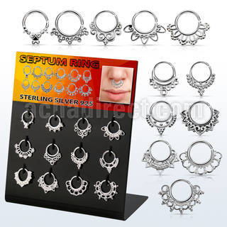 dnsm137 display w 12 pcs. of silver septum rings in mixed design