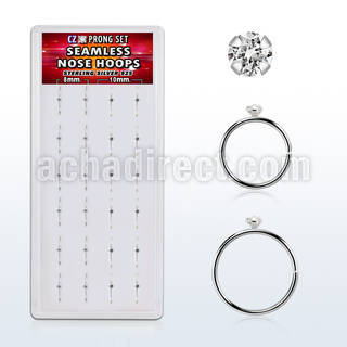 dnsm150 box w 40 silver seamless nose hoop w 1.5mm clear cz