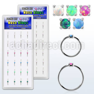 dnsm158 box w silver nose ring w prong set 1.5mm synthetic opals
