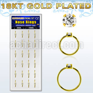 dnsm174 box 24 18k gold plated silver nose rings w 2mm cz top 