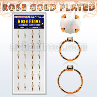 dnsm184 box 24 rose gold plated silver nose ring w 2.5mm opal