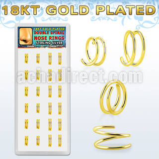 dnsm232 box w silver spiral nose rings, 22g w gold plating