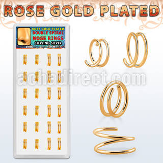 dnsm233 box w silver spiral nose rings, 22g w rose gold plating