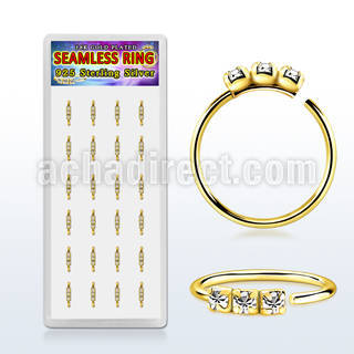 dnsm267 18k gold plated 925 silver seamless nose rings 1.5mm prong set clear crystals