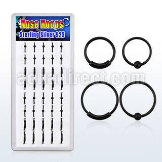 dnsm40 box w assorted black plated silver noose hoops 8 10mm