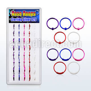 dnsm41 box w assorted color plated silver noose hoop 8 10mm