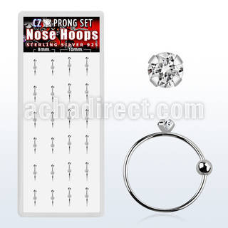 dnsm49 box w silver noose hoops w a 2mm prong set clear cz top