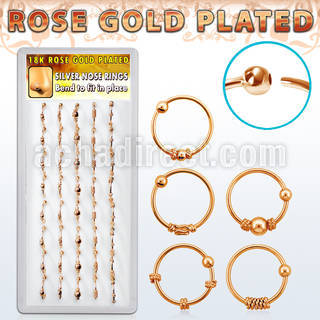 dnsm72 box w rose gold plated silver nose hoops w balinese wire