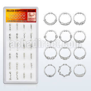 dnsm77 box w 24 pcs. of assorted silver fake septum rings