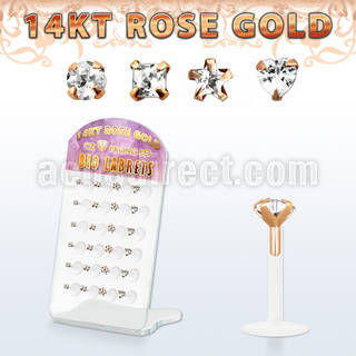 drbimc board w bio flex labret w push in 14k rose gold top w cz