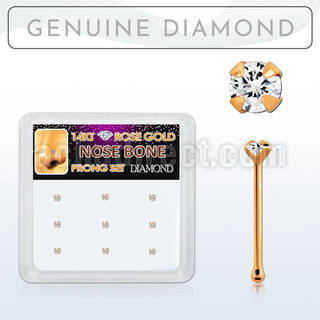 drnb15 box w 9 14kt rose gold nose bones w 1.5mm real diamonds
